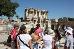 Ephesus Tour Guide stop at the Celsus Library        - Who is Tiberius Julius Celsus Polemaeanus?
